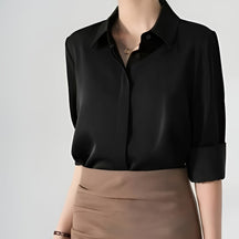 Camisa de botão frontal ,elegante de lapela de  manga comprida