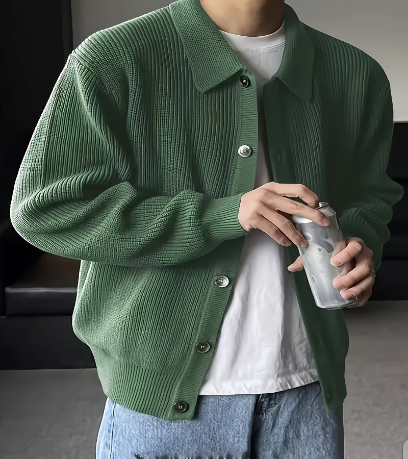 Cardigan Masculino de Malha com Botões e Lapela – Estilo Preppy para Outono e Inverno