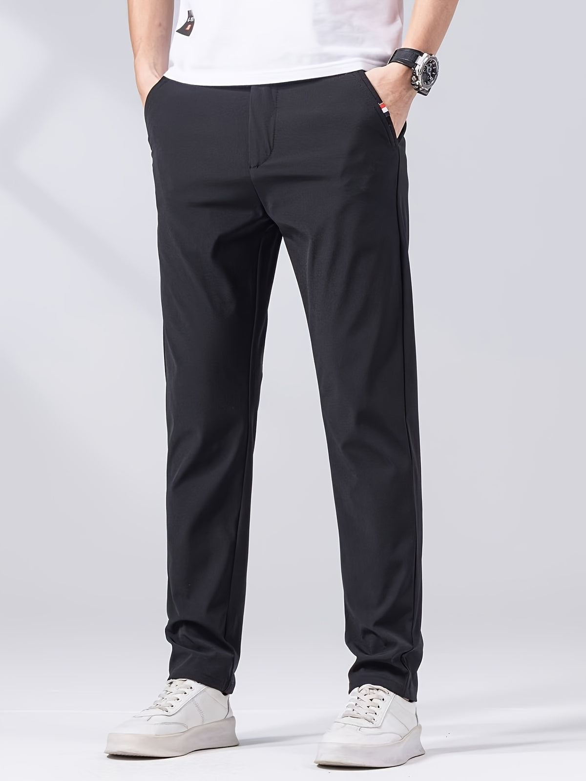 Calça casual leve, confortáveis, de perna reta