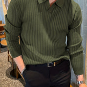 Camisa de malha suéter masculino casual com lapela e decote em V