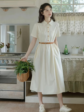 Vestido midi estilo preppy feminino com cinto