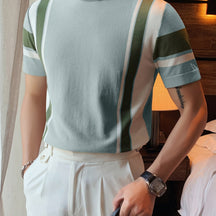 Camiseta casual listrada masculina com gola redonda