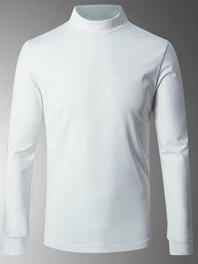 Camiseta casual com gola alta, manga longa