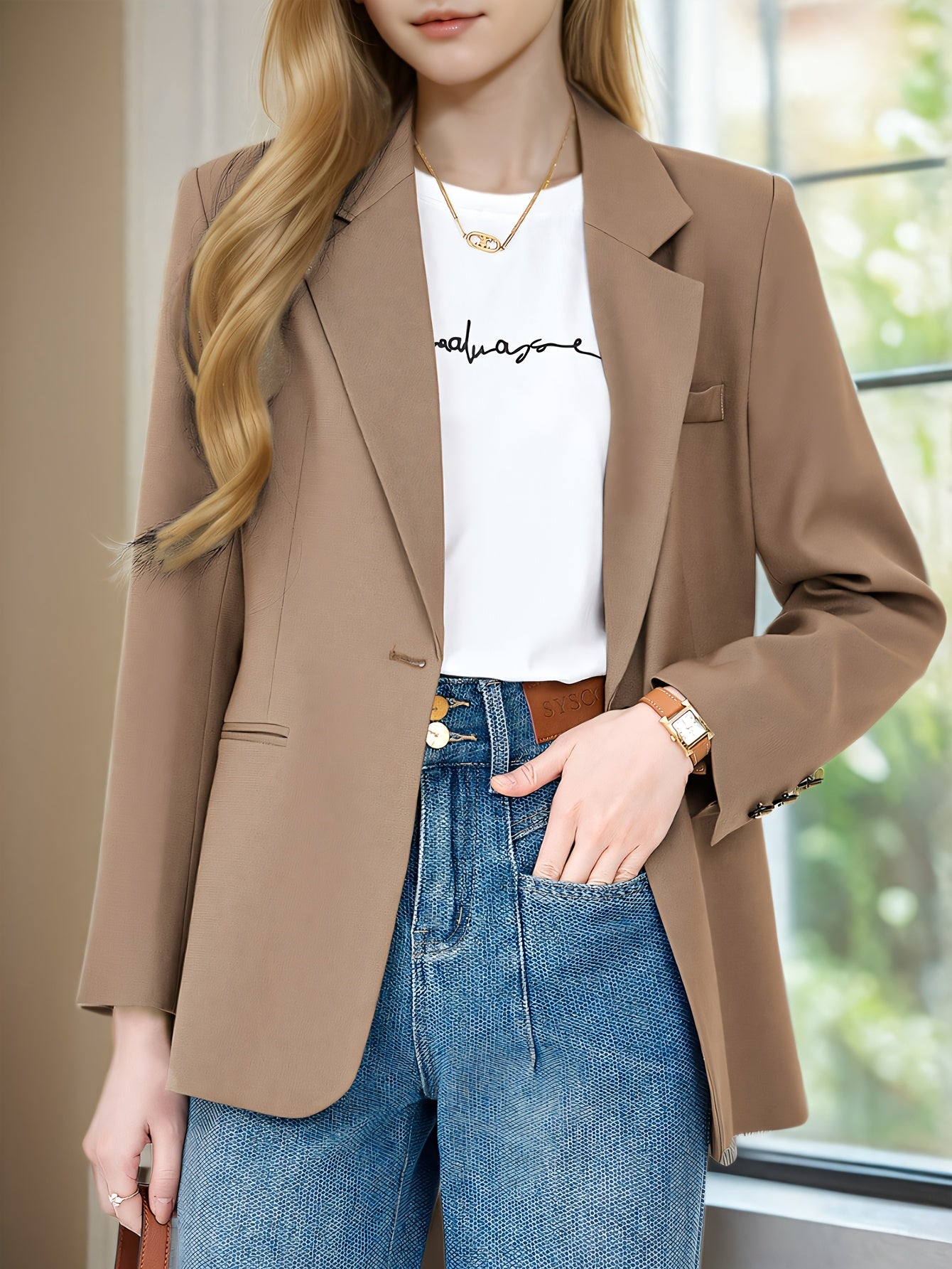 Blazer elegante feminino - ajuste fino chique, manga longa