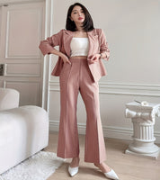 Conjunto de terno feminino de duas peças, incluindo blazer de manga 3/4 e calças boca de sino