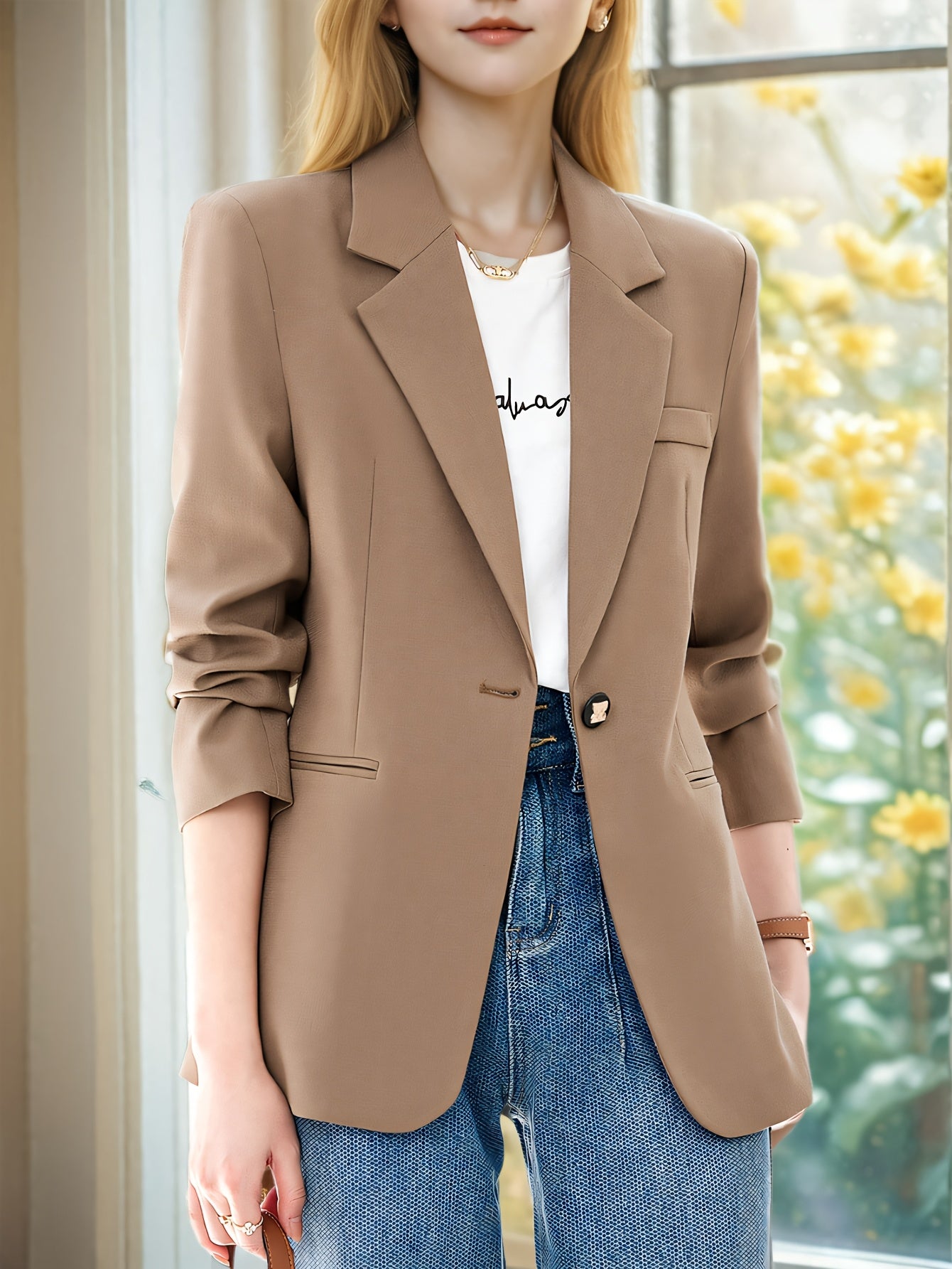 Blazer elegante feminino - ajuste fino chique, manga longa