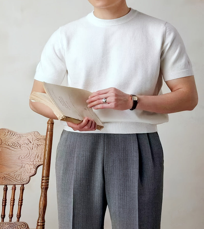 Camisa de malha casual masculina de manga curta - ajuste folgado, gola redonda