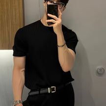 Camisa Suéter de malha masculino liso com gola redonda