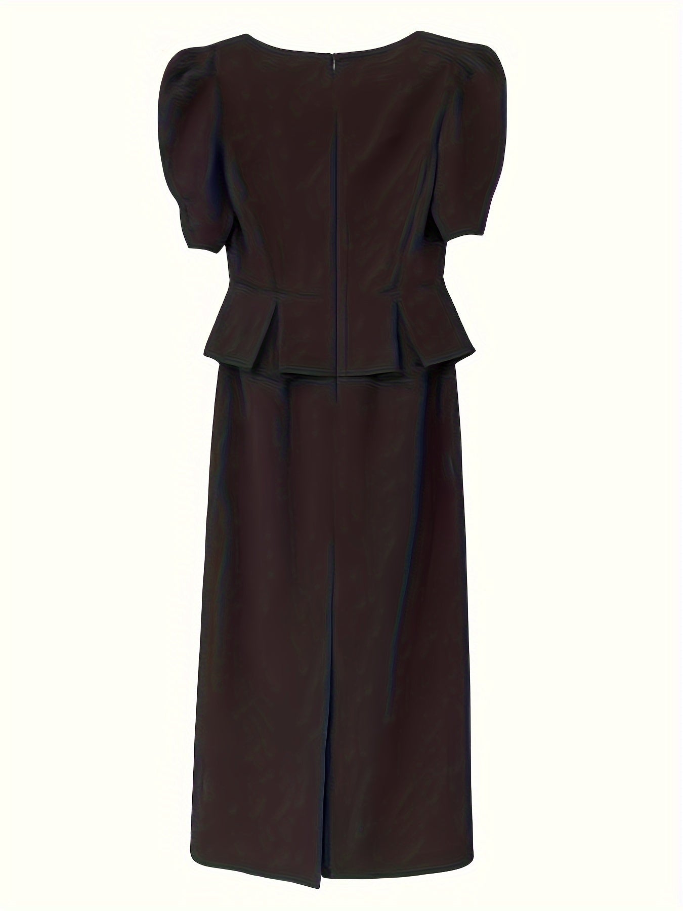 Vestido elegante justo com decote quadrado,  cor sólida, tecido, com detalhe peplum