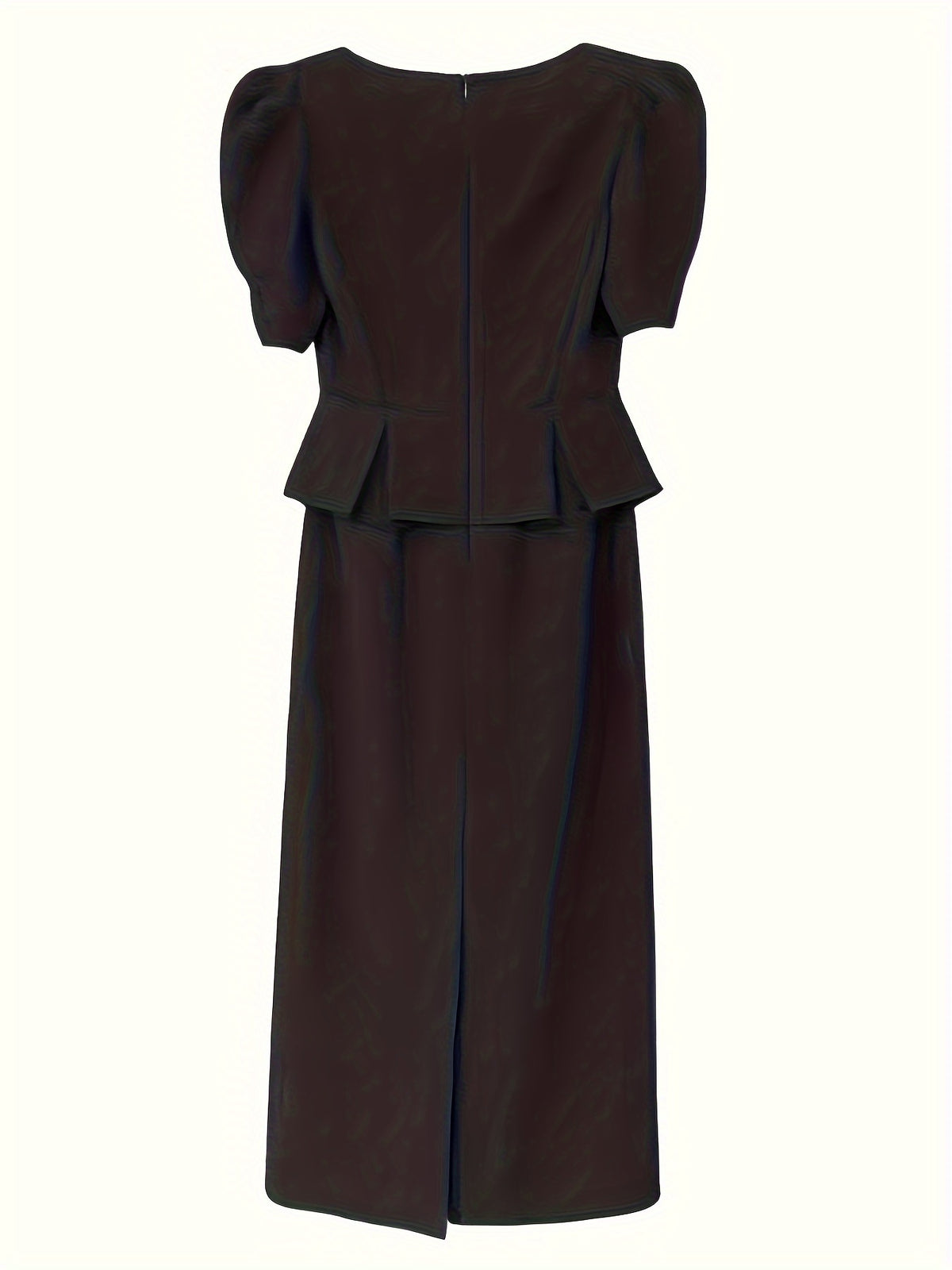 Vestido elegante justo com decote quadrado,  cor sólida, tecido, com detalhe peplum