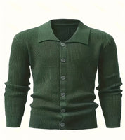 Cardigan Masculino de Malha com Botões e Lapela – Estilo Preppy para Outono e Inverno