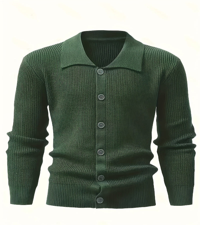 Cardigan Masculino de Malha com Botões e Lapela – Estilo Preppy para Outono e Inverno