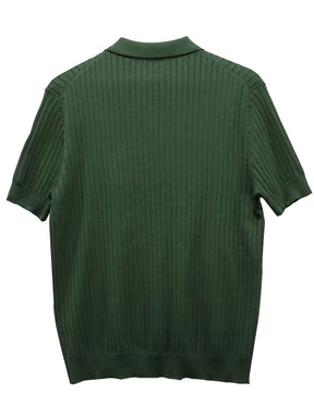 Camisa Polo malha canelada de cor sólida masculino - Top de malha de manga curta