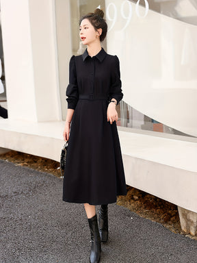 Conjunto elegante de duas peças - Vestido de manga comprida com bainha assimétrica e camisa