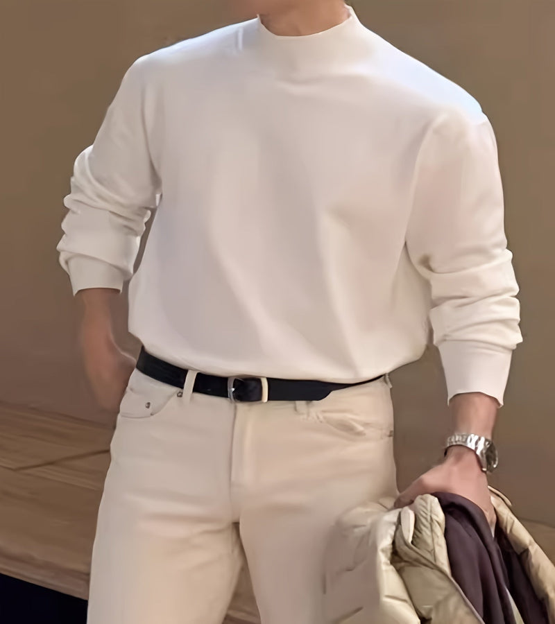 Suéter de malha gola alta de cor sólida masculina outono e inverno