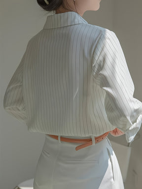 Camisa de manga comprida listrada, gola de lapela