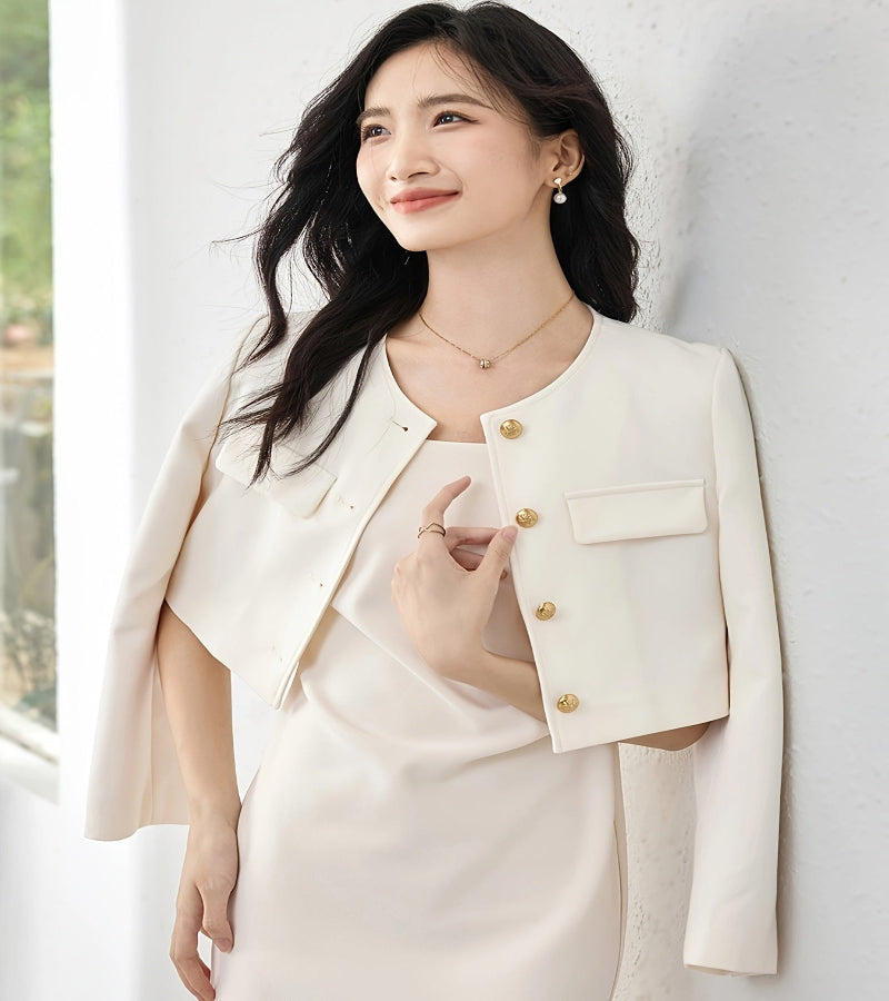 Look “Essência Urbana” – Casaco Leve de Abotoamento Simples com Bolsos de Aba