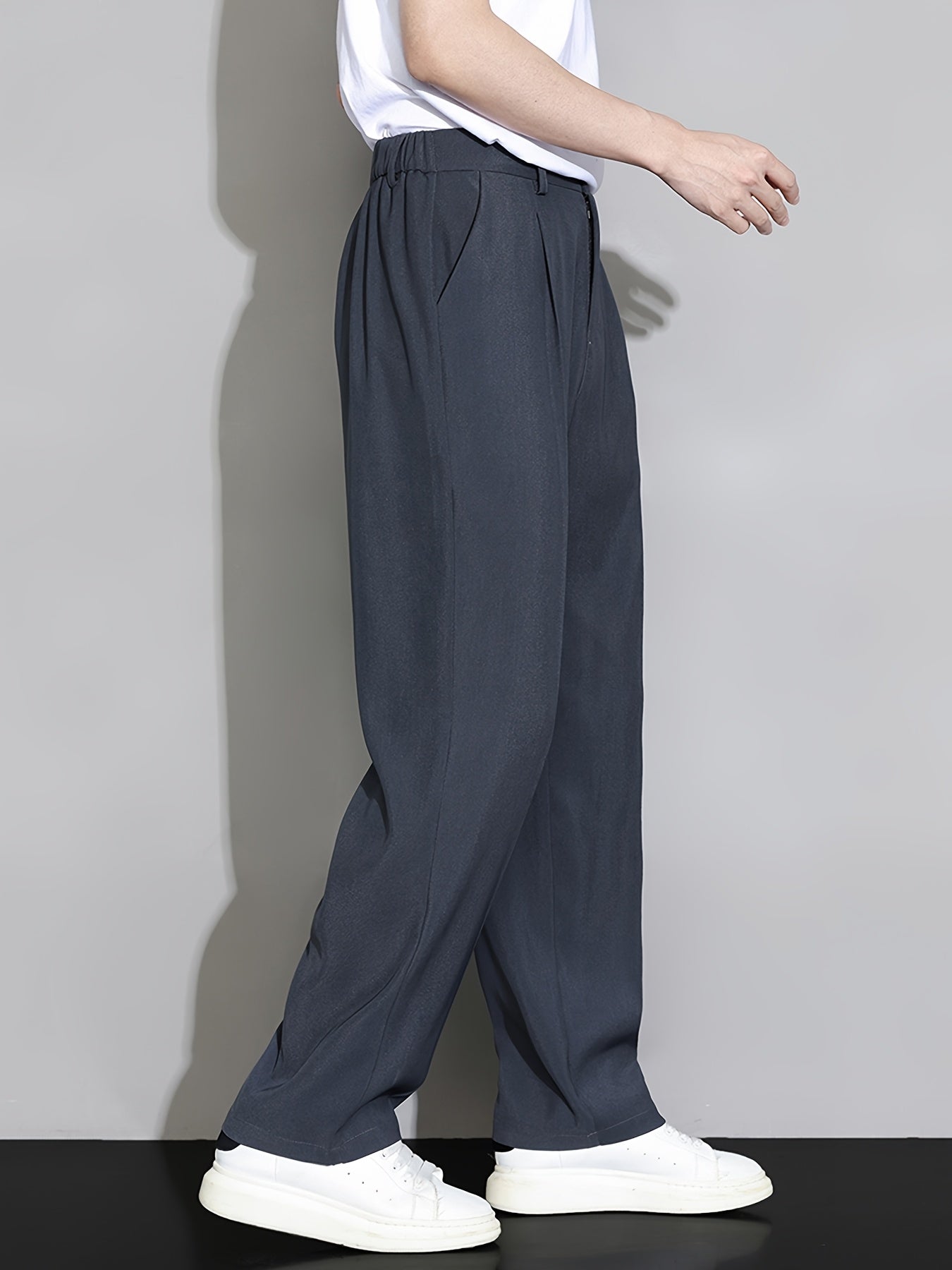 Calça Casual Masculina de Perna Reta com Cós