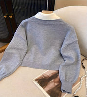 Look Coreano de Tricô – Conjunto Duas Peças com Gola V