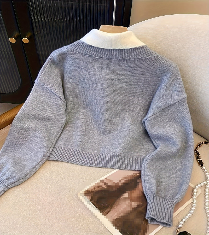 Look Coreano de Tricô – Conjunto Duas Peças com Gola V