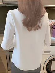 Camisa de botão frontal ,elegante de lapela de  manga comprida