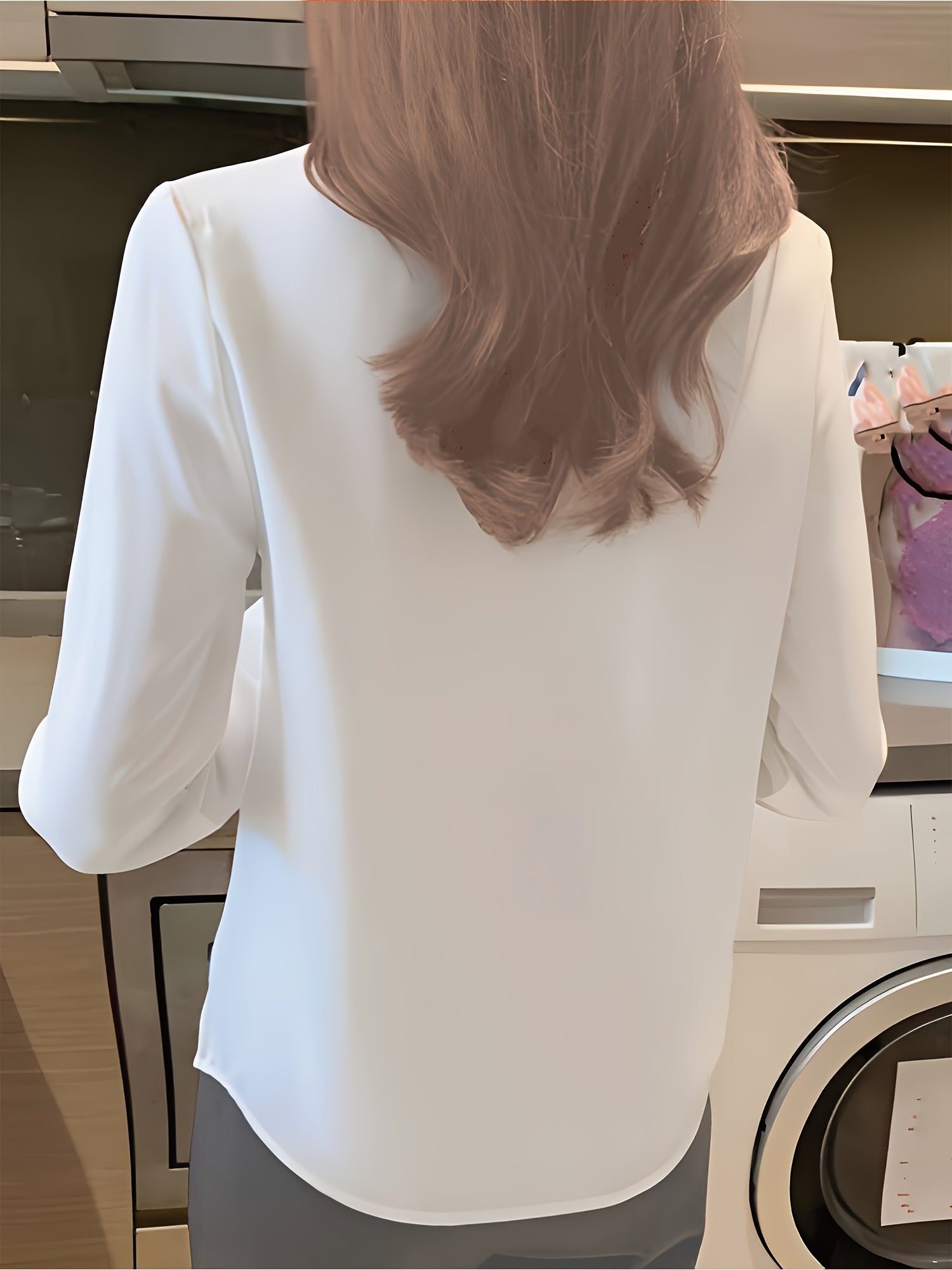 Camisa de botão frontal ,elegante de lapela de  manga comprida