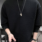 Camisa de malha casual masculino - manga comprida, gola redonda, texturizado