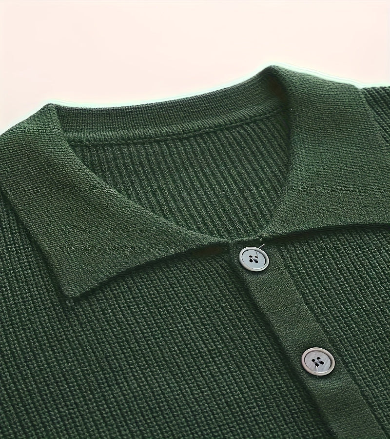 Cardigan Masculino de Malha com Botões e Lapela – Estilo Preppy para Outono e Inverno