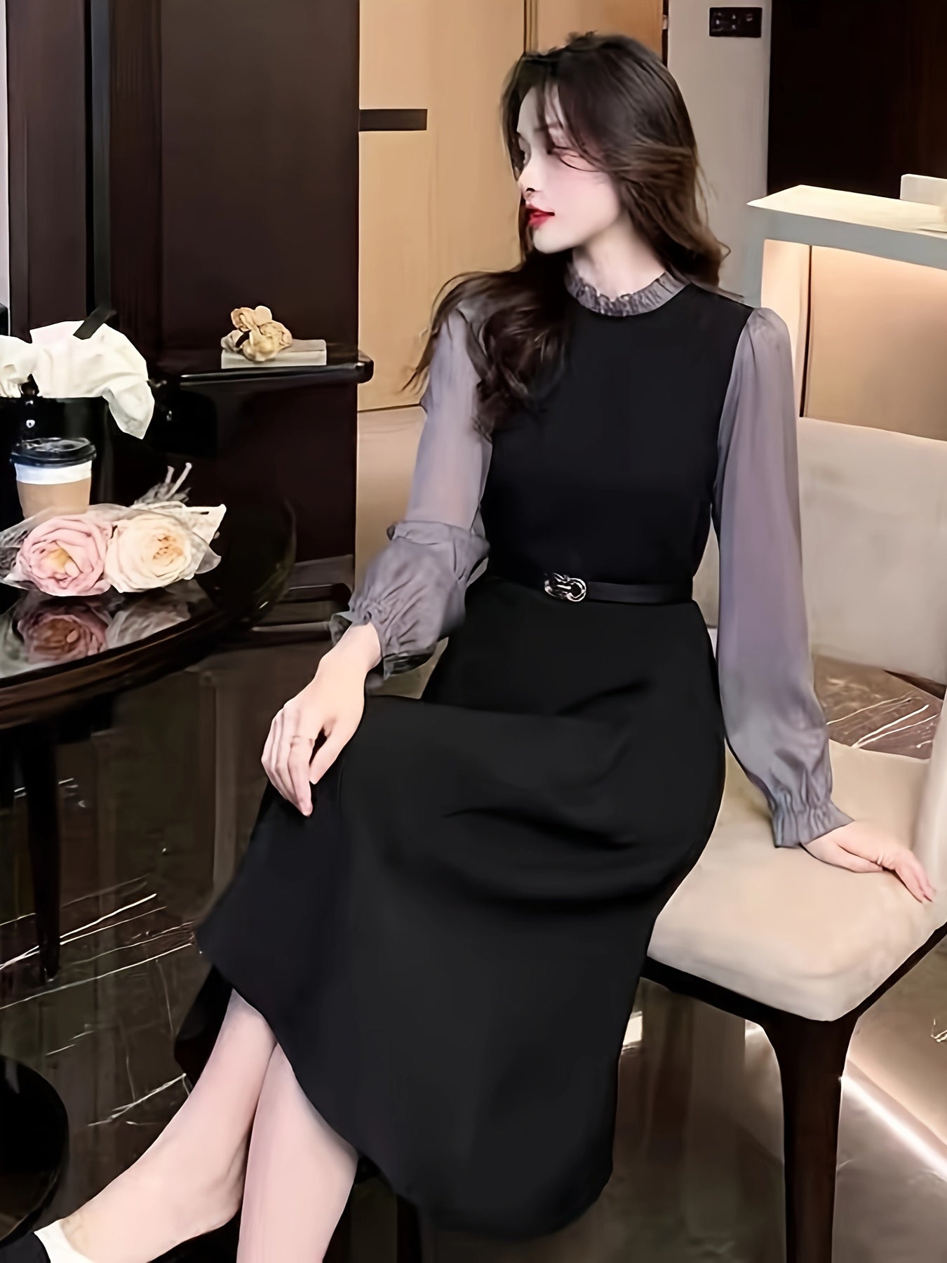 Vestido midi elegante de manga comprida