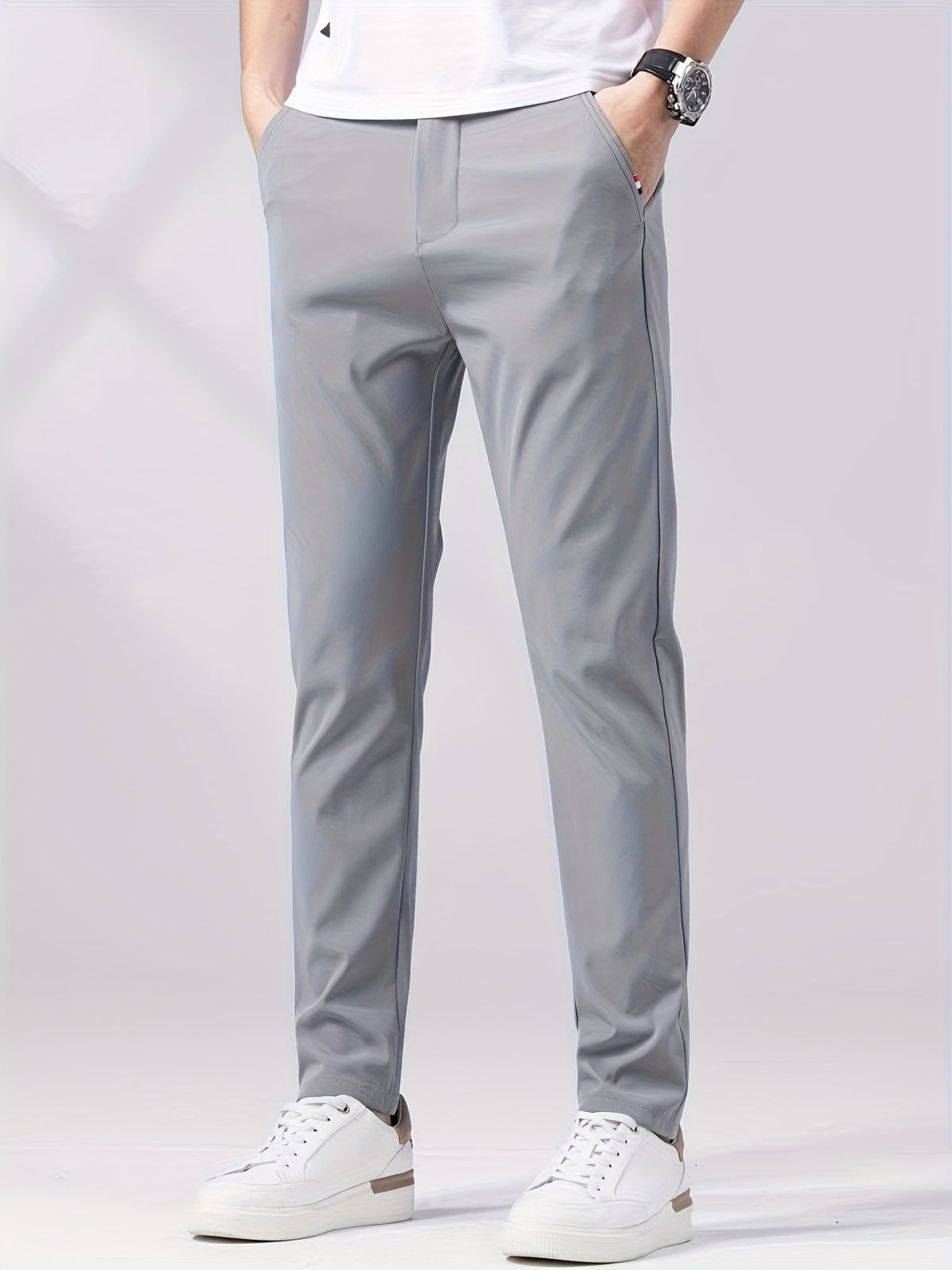 Calça casual leve, confortáveis, de perna reta