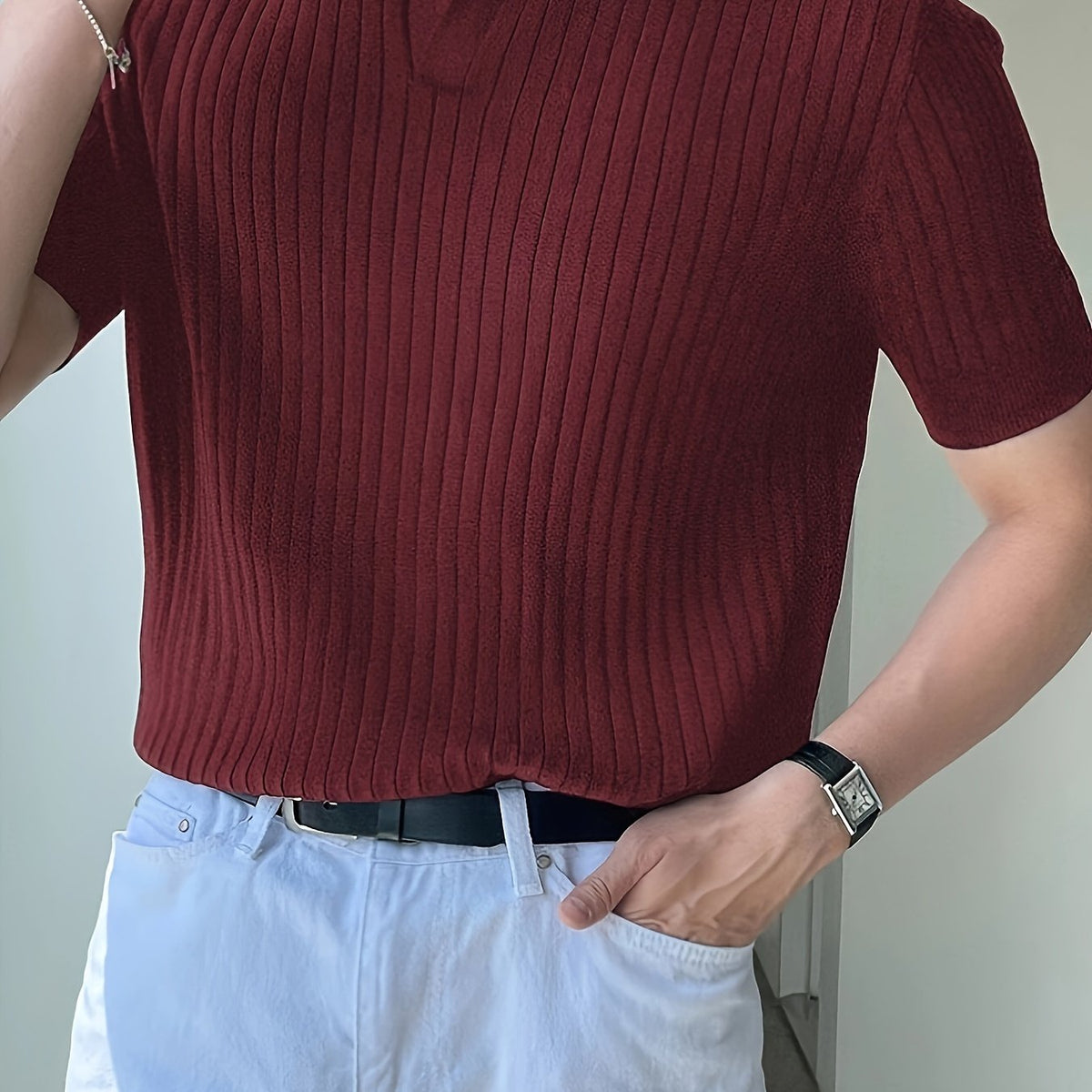 Camisa polo masculina slim fit - manga curta