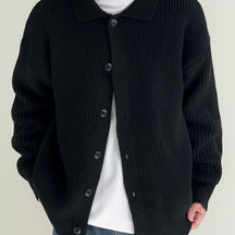Cardigan de malha listrado aconchegante, manga comprida com lapela e botões