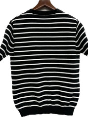 Camisa de malha listrada, manga curta Cross-Border