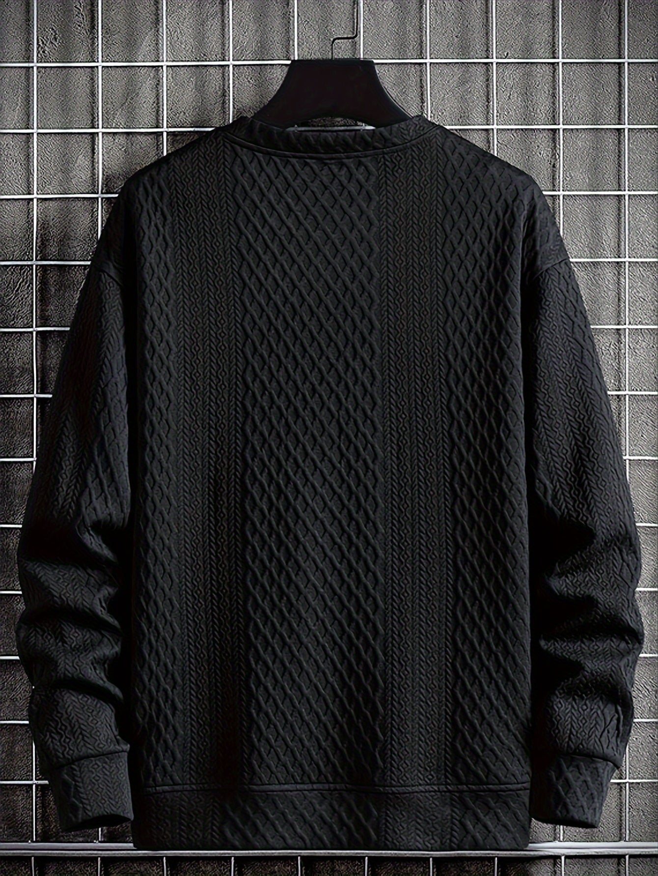Camisa de malha casual masculino - manga comprida, gola redonda, texturizado