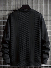 Camisa de malha casual masculino - manga comprida, gola redonda, texturizado