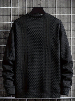 Camisa de malha casual masculino - manga comprida, gola redonda, texturizado