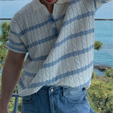 Camisa polo masculina de malha listrada, elegante e versátil