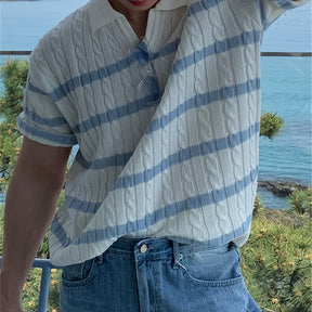 Camisa polo masculina de malha listrada, elegante e versátil