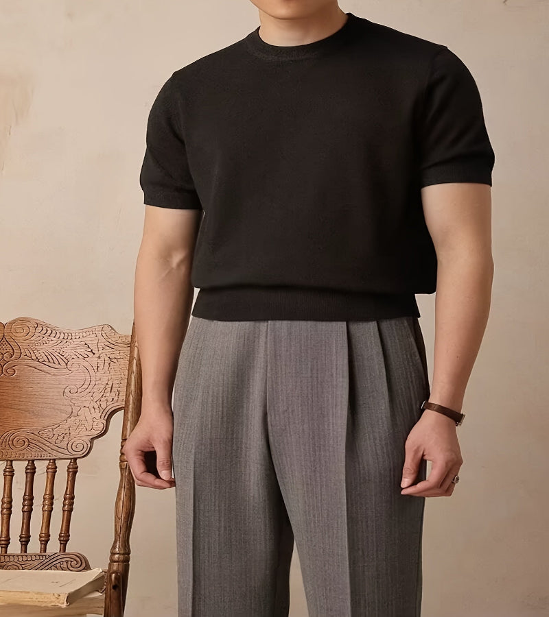 Camisa de malha casual masculina de manga curta - ajuste folgado, gola redonda