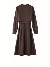 Conjunto elegante de duas peças - Vestido de manga comprida com bainha assimétrica e camisa
