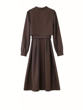 Conjunto elegante de duas peças - Vestido de manga comprida com bainha assimétrica e camisa