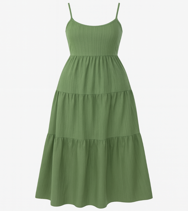 Vestido Elegante Verde – Modelo A-Line, Decote Costas Abertas com Amarração