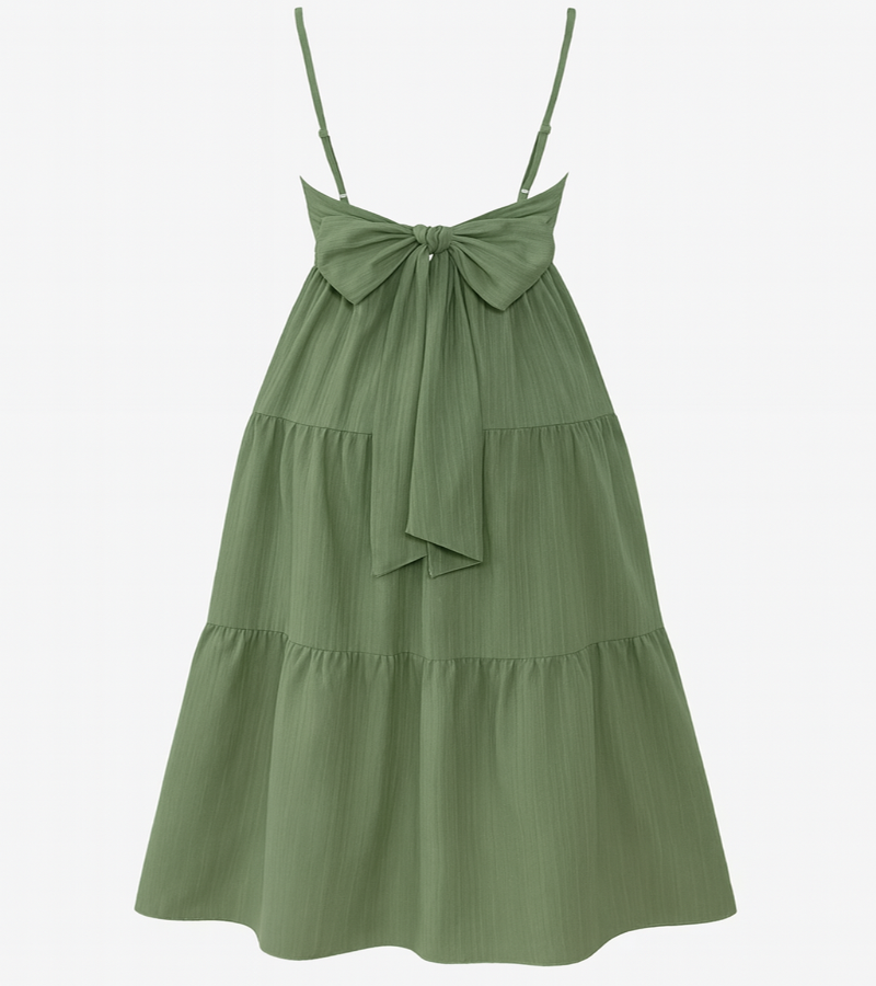 Vestido Elegante Verde – Modelo A-Line, Decote Costas Abertas com Amarração
