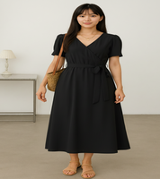 Vestido Elegante com Decote em V e Linha A