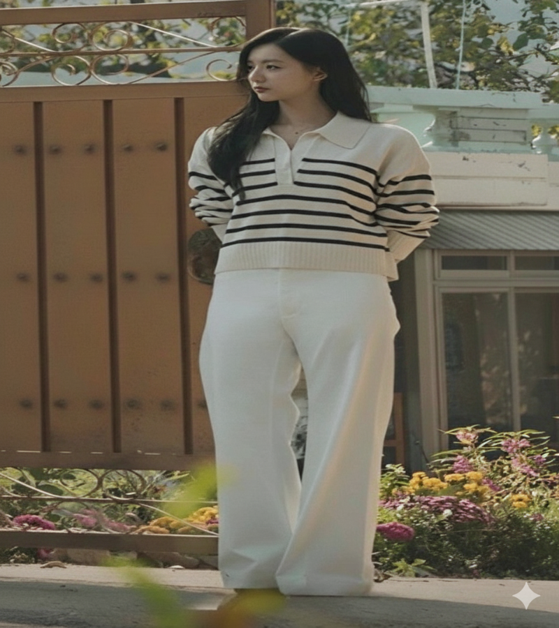 Look Rainha das Lagrimas - Suéter Listrado de gola  + Calça Alfaiataria