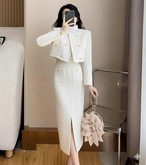 Conjunto Tweed com Jaqueta Curta e Saia - Look Elegância Profissional