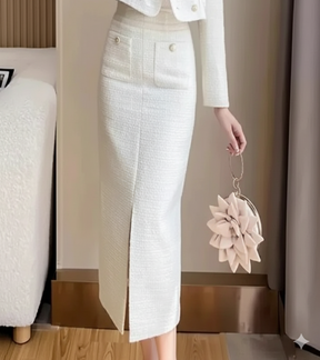 Conjunto Tweed com Jaqueta Curta e Saia - Look Elegância Profissional