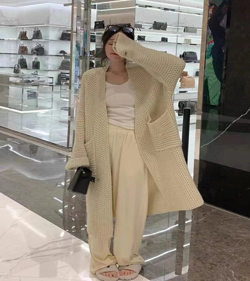 Cardigã Longo em Malha com Bolsos