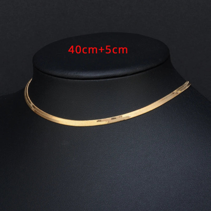 Gargantilha Punk com Corrente de Cobra e Lâmina Plana – Estilo Dourado e Prateado