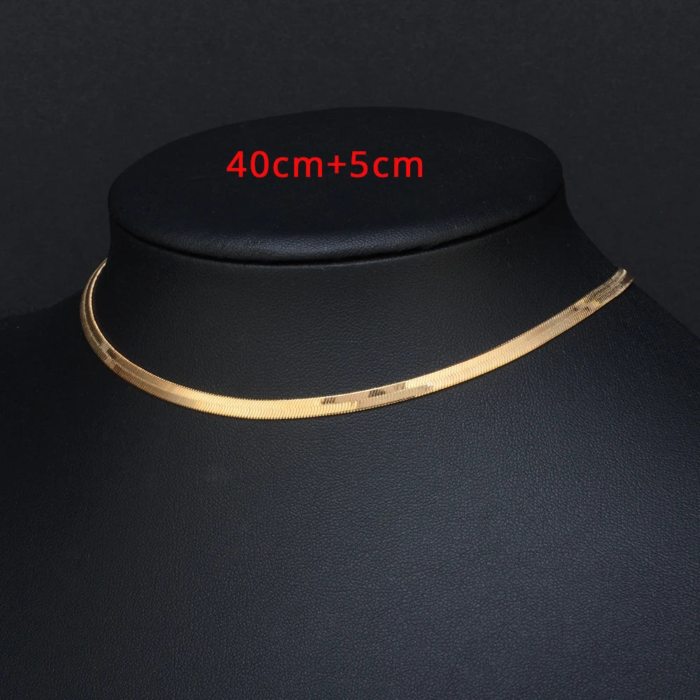 Gargantilha Punk com Corrente de Cobra e Lâmina Plana, Colar Dourado e Prateado